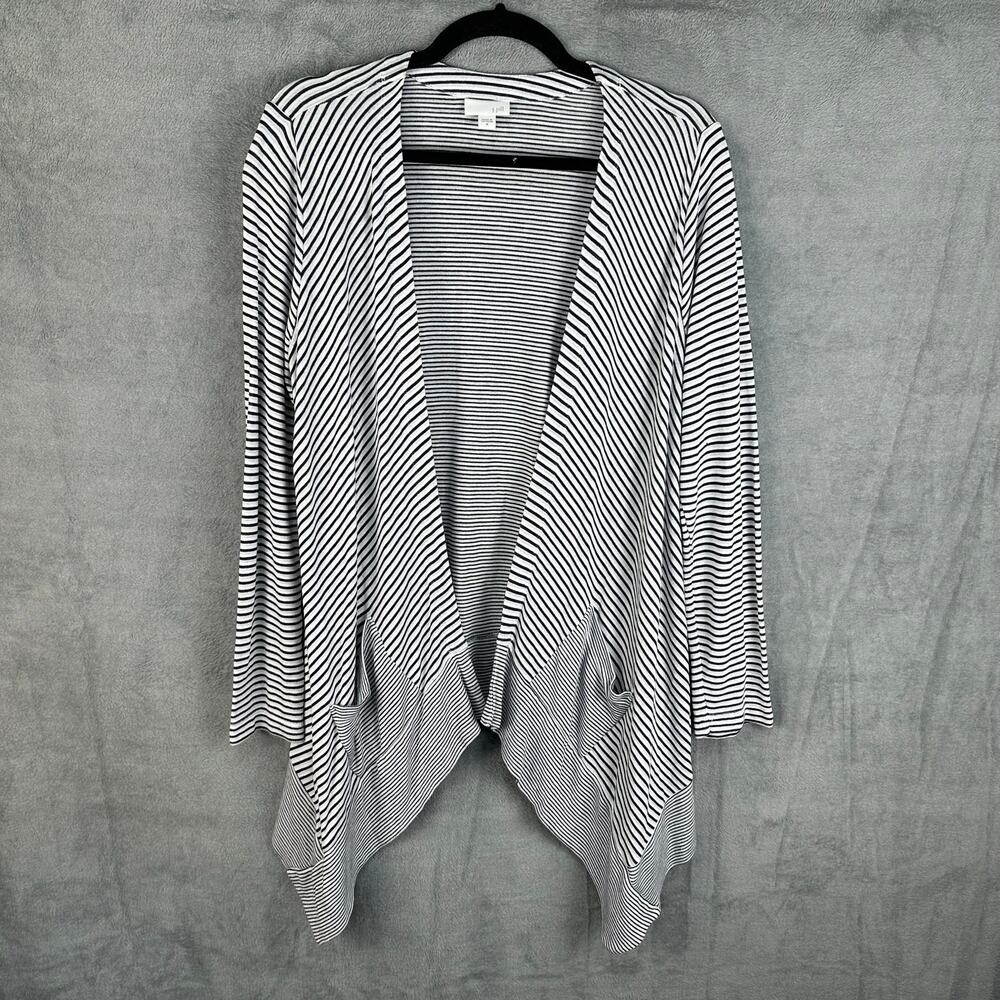 J Jill Cardigan Women Medium Black White Open Front Asymmetrical Nautical Preppy